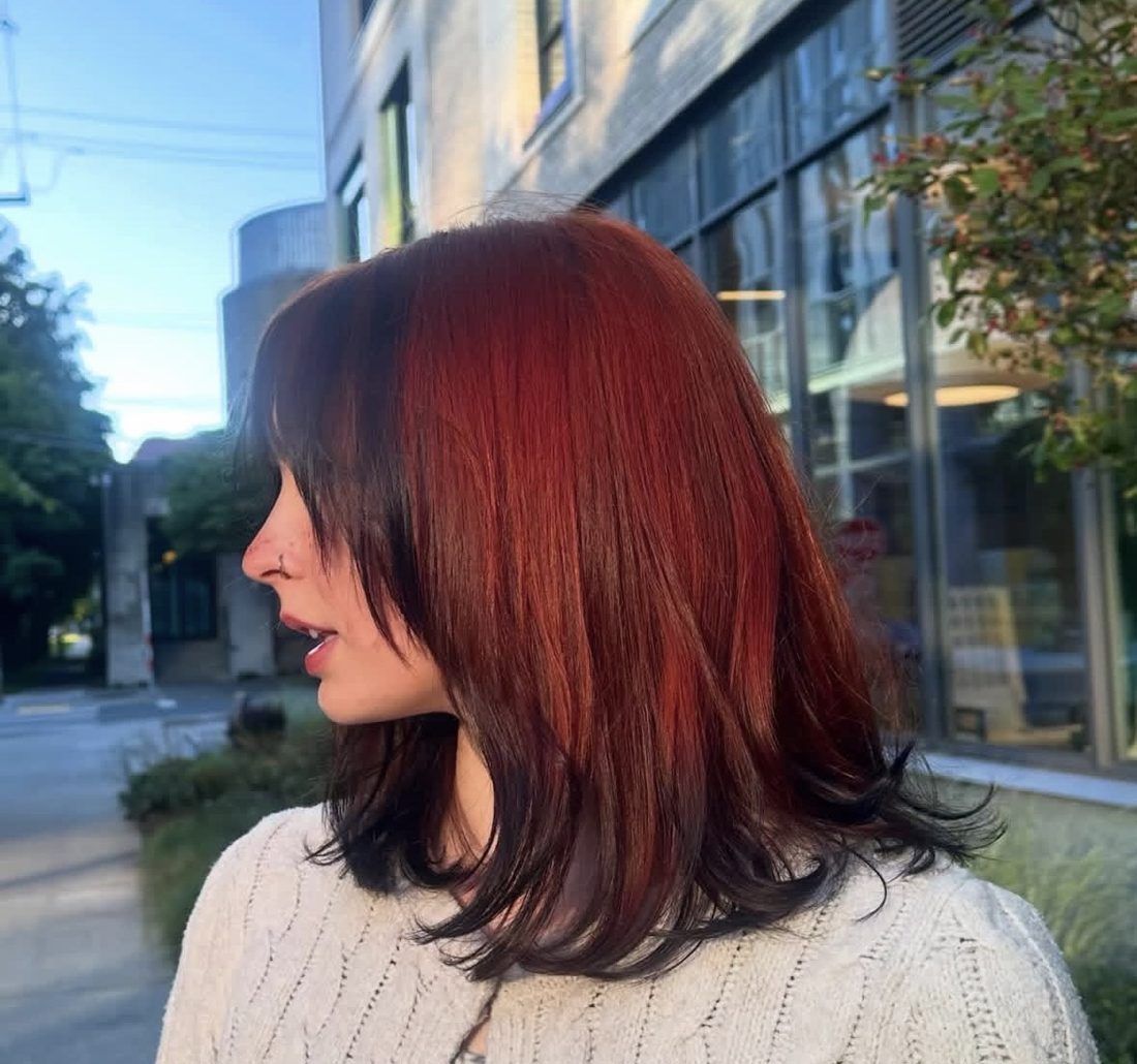 Copper red with dark underlayer, shoulder length