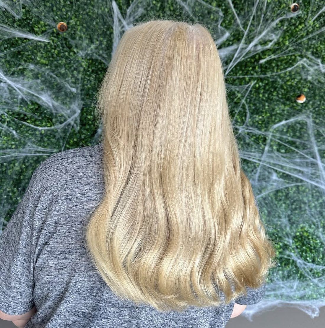 Long glossy blonde